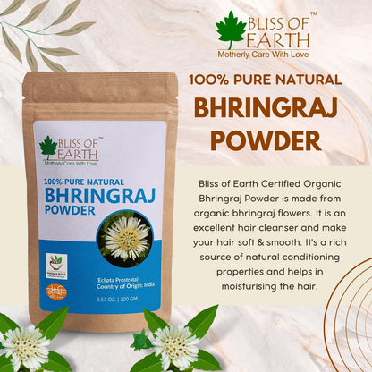 Bliss of Earth Bhringraj Powder for Hair Growth, Herbal Great for Hair Mask, Hair Grow & Skin Care 100gm