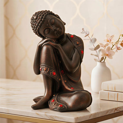 Buddha Idol Statue | Show Pieces for Home Decor Living Room (Antique Copper)