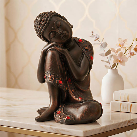 Buddha Idol Statue | Show Pieces for Home Decor Living Room (Antique Copper)