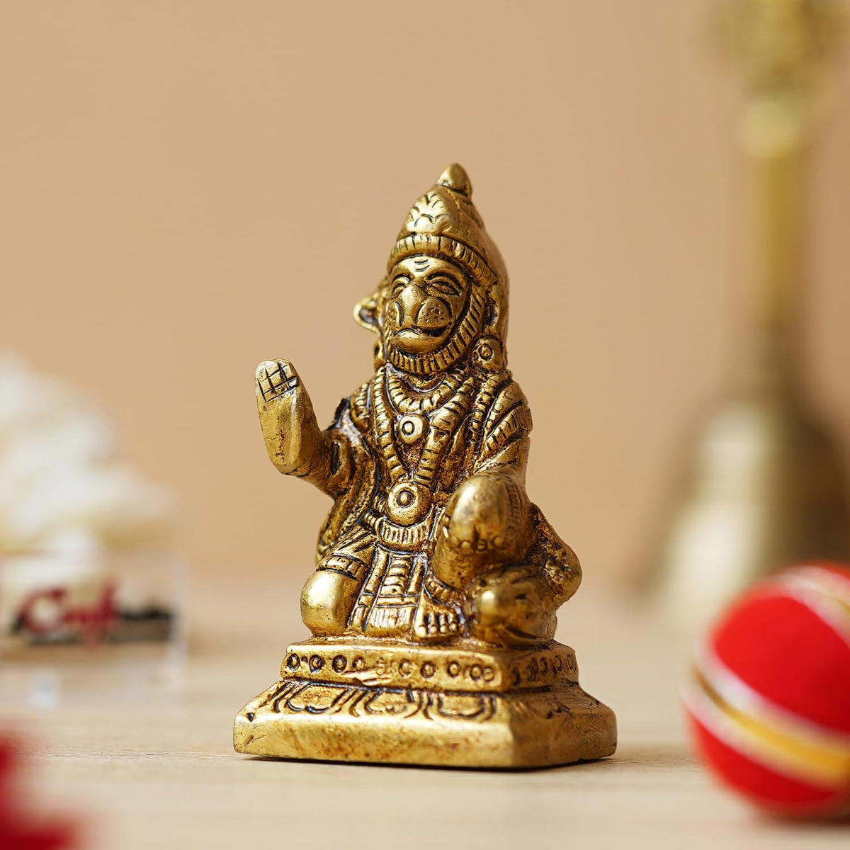 Golden Brass Hanuman Ji Murti Statue | Blessing Lord Hanuman Idol for Home Temple Pooja Mandir Car Dashboard | Gift for Housewarming Birthday