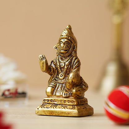 Golden Brass Hanuman Ji Murti Statue | Blessing Lord Hanuman Idol for Home Temple Pooja Mandir Car Dashboard | Gift for Housewarming Birthday