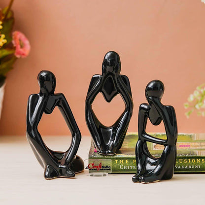 eCraftIndia Resin Decorative Thinking Human Figurines Statues Showpieces (Set of 3, Black)| Home Decor Items for Living Room Bedroom Hall Office Desk Bookshelf Table| Home Decor Gifts for Birthday