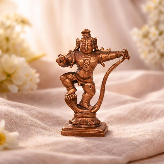 Pure Copper Nartha Krishna Murti | Handcrafted Copper Idol for Pooja Room, Vastu Decor | Traditional & Auspicious Religious Hindu God Showpiece & Gift Item | 95gm (6.5x6 cm)