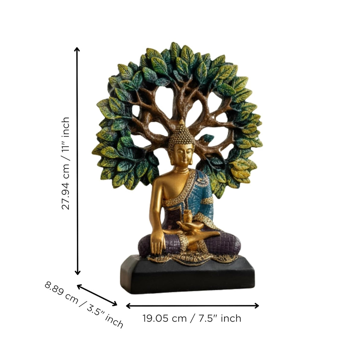 eCraftIndia Lord Buddha Statue for Home Decor Living Room | Gautam Buddha Idol Under the Bodhi-Tree | Showpiece Gift for Housewarming Birthday