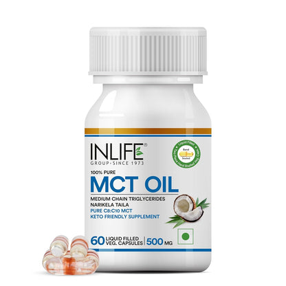 INLIFE Pure MCT Oil C8 C10 Keto Diet Friendly Advanced Products, Weight & Fat Management Food Supplement, 500mg - 60 Vegetarian Capsules (Pack of 1, 60, count)