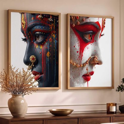 Set of 2 Framed Wall Art Prints, Premium HD Modern Wall Decor for Living Room, Bedroom, Office & Home, Abstract, Spiritual, Floral, Nature, Botanical & Boho Artwork, Ready to Hang (Shiv parwati 3, 13X19, Brown)