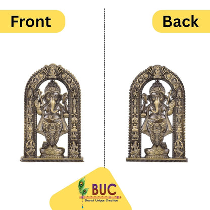 Ganesh with Frame Idol for Car Dashboard – Brass Finish Compact Ganpati Ji Murti for Temple, Car & Office Decor (S913-BRS)