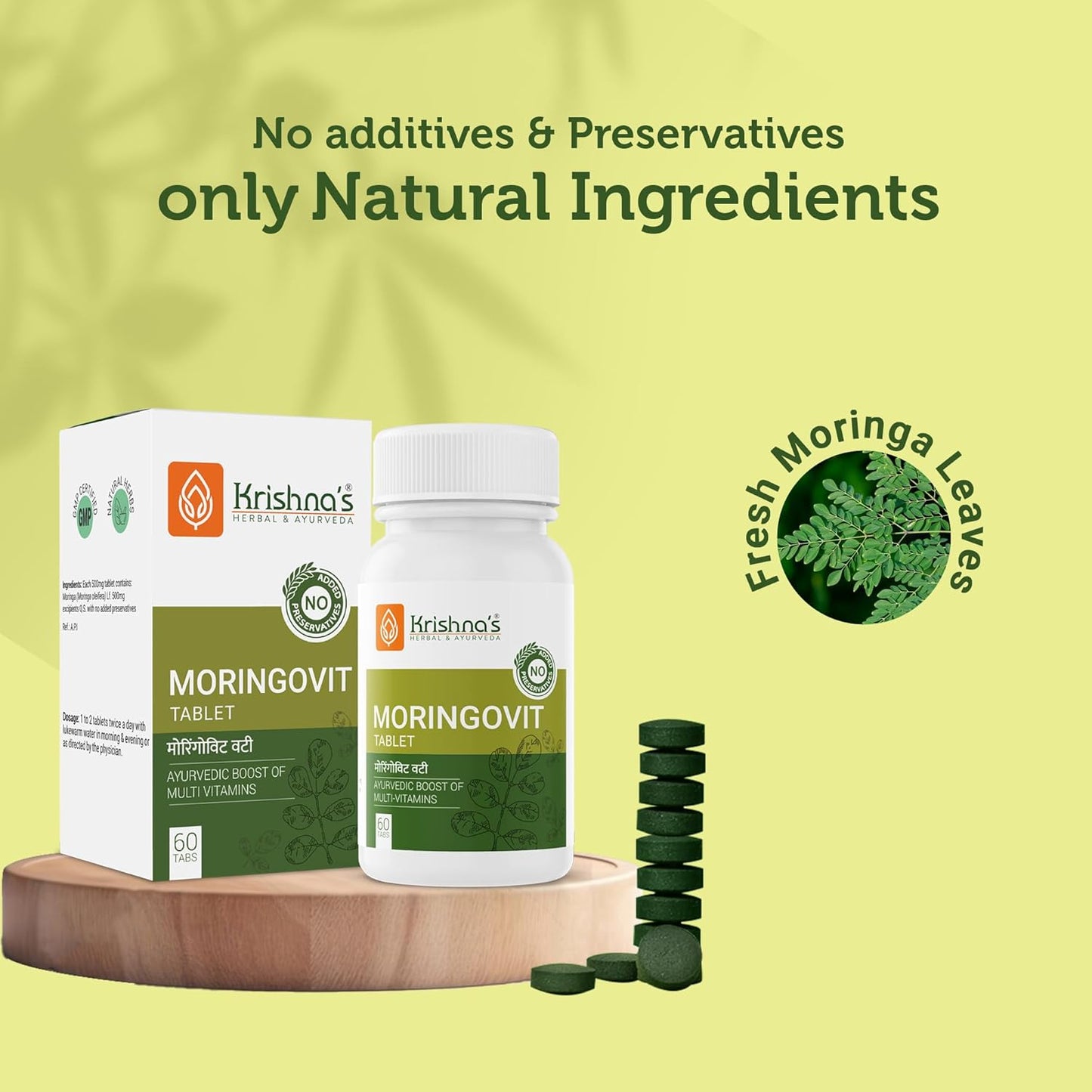 Krishna's Moringovit Tablets - Premium Moringa Supplement for Natural Energy, Immune & Digestive Support, 60 Tablets (Pack of 1)