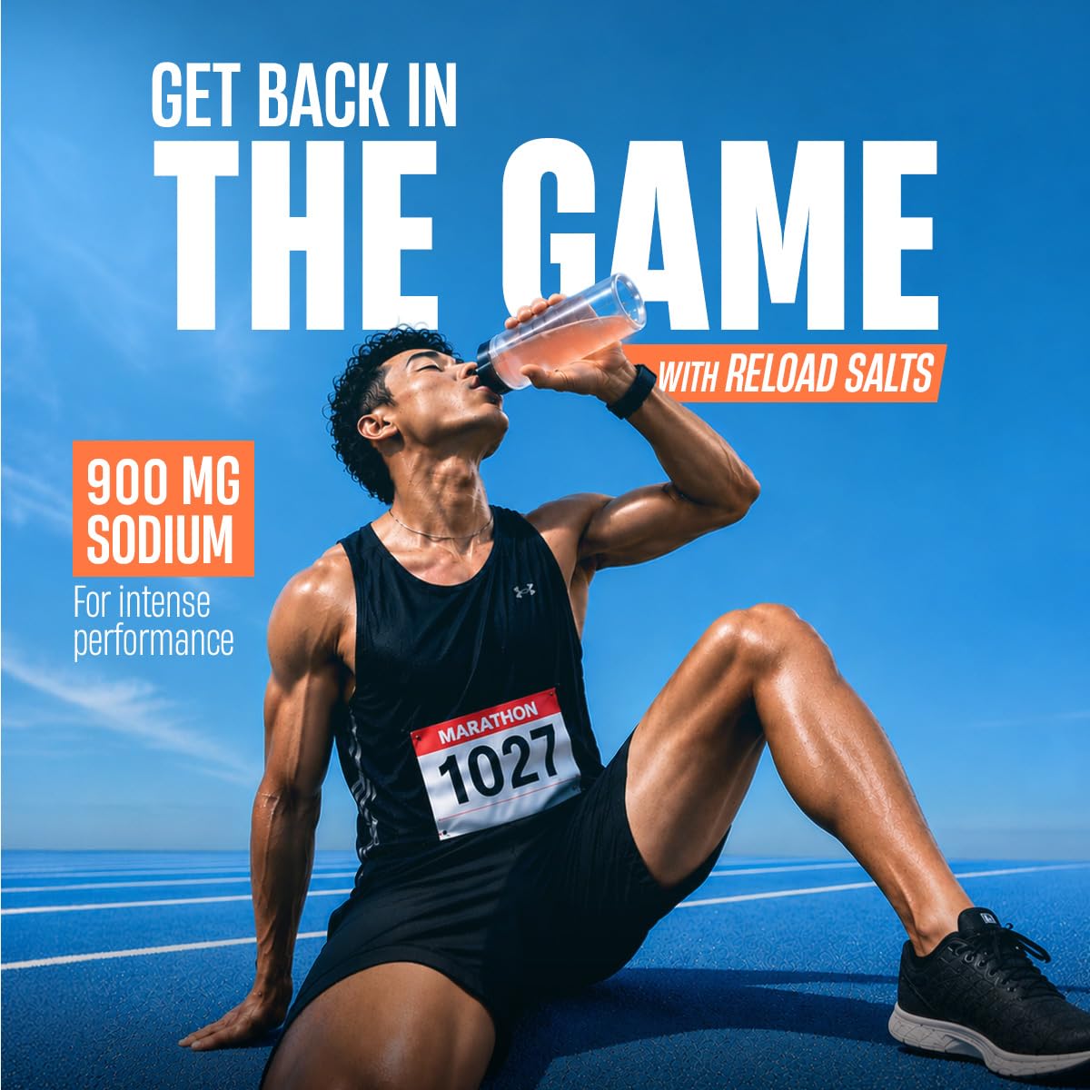 Fast&Up Reload Salts | High Sodium Electrolyte Drink Mix | 900mg Sodium | Zero Sugar, Zero Calories| 5 Electrolytes - Potassium, Magnesium, Calcium & Chloride | Instant Hydration | Vegan, No Preservatives | (5 Sachets, Orange)