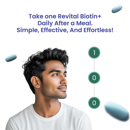 Revital Biotin+ with Amla and DHT Blockers for Hair Growth | Biotin, Amla, Zinc, Vitamin E & Pantothenic Acid | Supports Hair Strength & Skin Health | 50 tablets