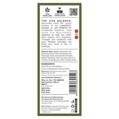 Jiva Medicated Til Oil 120 ml | Ayurvedic Oil Made of Pure Herbs | Relieves Joint And Muscle Pain, Stiffness And Tremors | Pacifies Vata Dosha