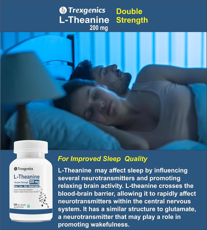 Trexgenics L-THEANINE 200 mg, Double strength Stress, Focus, Mood, Relaxation Support (60 Veg Capsules)