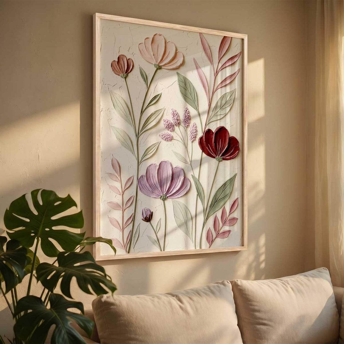 Floral Laef Wall Art Home Decoration | Aesthetic Paintings With Frame For Living Room Bed Room Hotel Wall Decor Digital Reprint (19x25 inch)