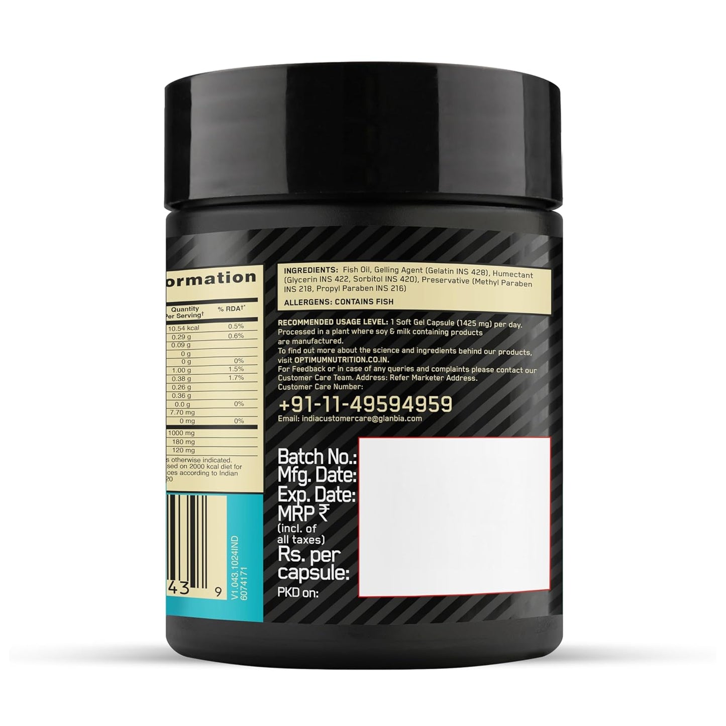 Optimum Nutrition (ON) Fish Oil - 60 Capsules, 300mg EPA/DHA Omega -3 Fatty Acids for Strong Bones-Healthy Joints, Brain, Heart, Skin & Eye Health