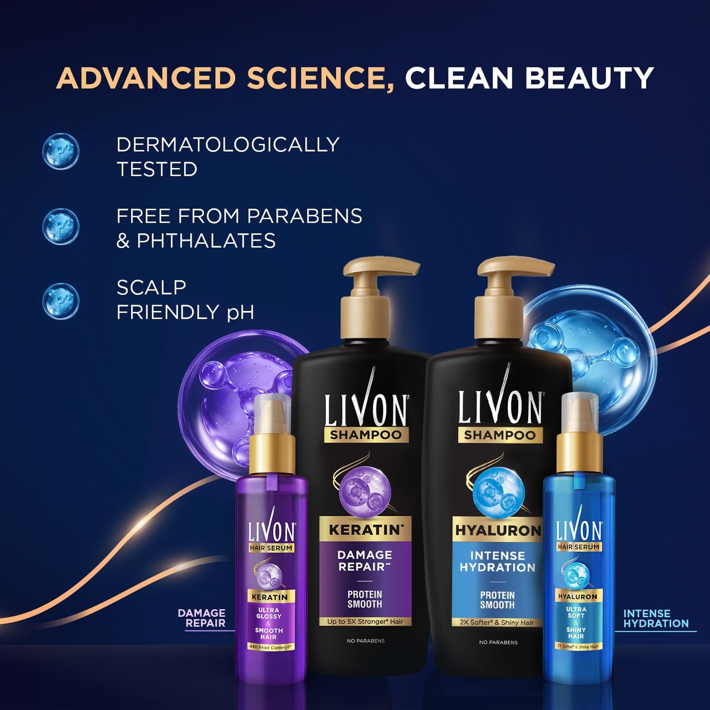 Livon Hyaluron Hair Serum for women & men | 2X Softer & Shiny Hair | Hair Serum for Dull & Dehydrated Hair | 48ml