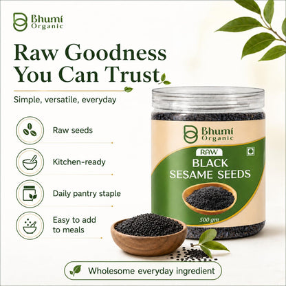 Bhumi Organic Black Sesame Seeds 500g | Til for Eating, Natural Black Gingelly Oil Seed, Nutrient Rich