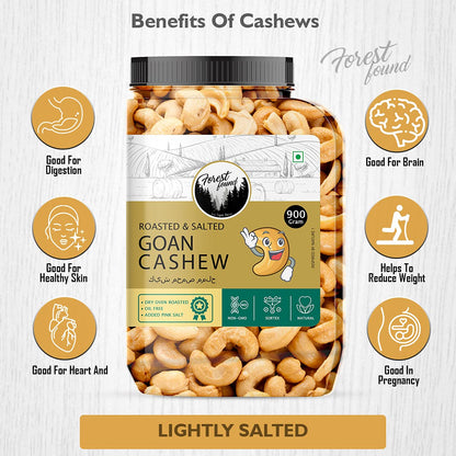 Forest Found W320 Grade Oven Roasted and Salted Cashew Nuts 900g | Crunchy Roasted Kaju Oil Free & Low Sodium Dry Roasted Cashews | Healthy Vegan Protein Snack - Jumbo Size Whole Cashews