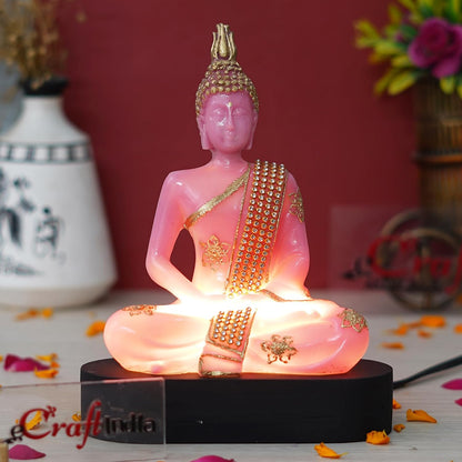 Pink and Golden Resin Handcrafted Meditating Lord Buddha Statue | Serene Home Decor for Living Rooms, Meditation Spaces, and Offices | Spiritual Gift for Diwali, Housewarming