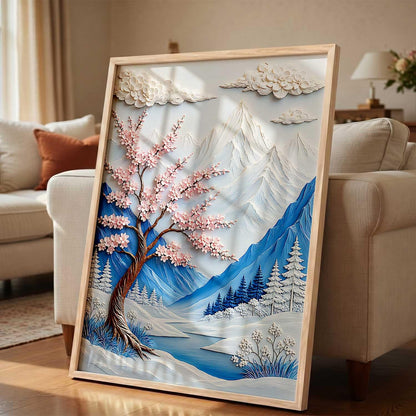 Aesthetic Flower Art Painting with Frame | Mountain Wall Painting With Frame | Textured Digital Reprint For Home Decor Living Room Bedroom Wall Decor Set of 1 Size (13X17 INCH)