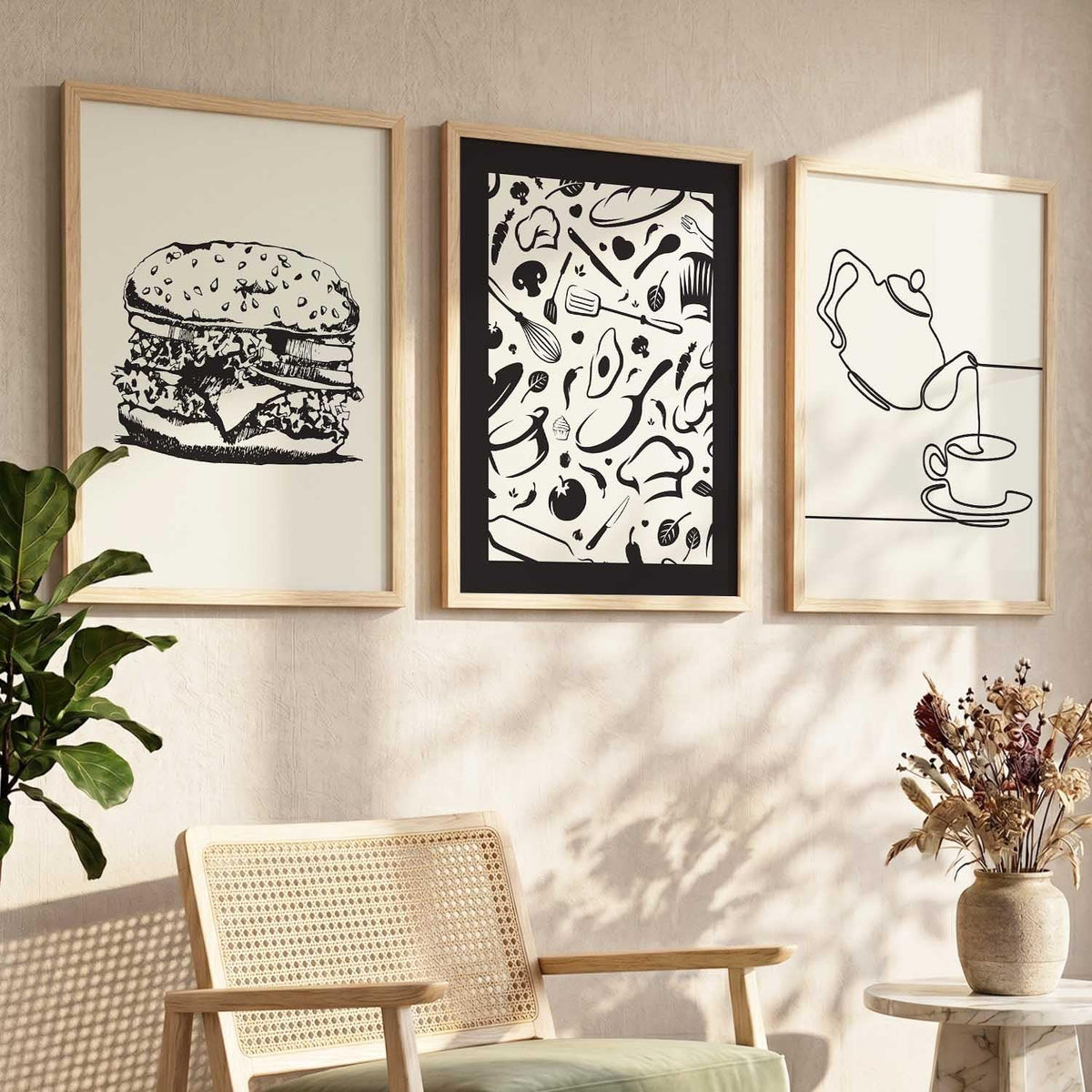 Kitchen poster With Frame For Living Room Bed Room Hotel Wall Decor Digital Reprint engineered wood Set of 3 (13X17 inch)