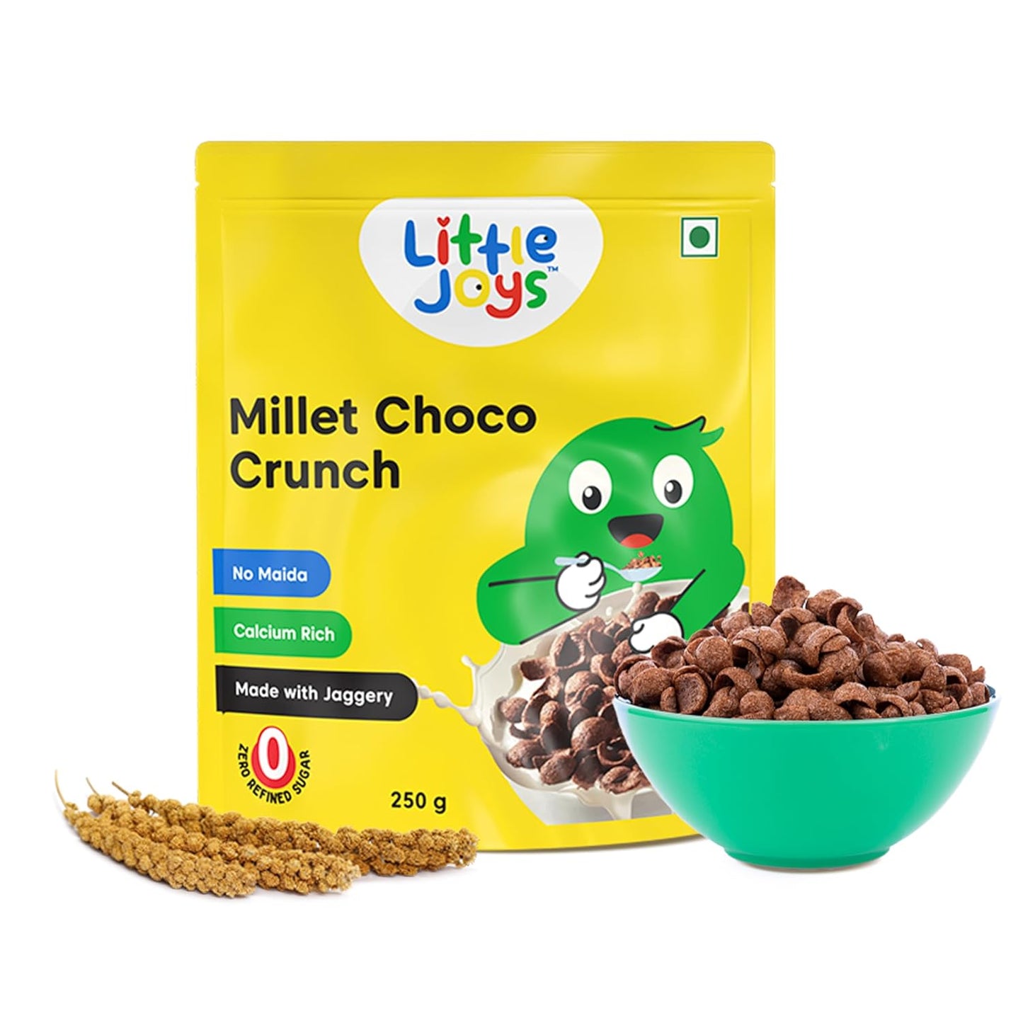 Little Joys Millet Choco Crunch | Healthy Breakfast Cereal for Kids | Made with Ragi, Jowar, Foxtail & Red Rice | No Maida, No Refined Sugar | Sweetened with Jaggery | 250gm