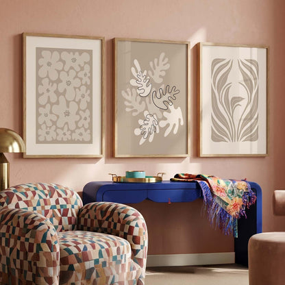 Boho Art Home Decoration Paintings With Frame For Living Room Bed Room Hotel Wall Decor Digital Reprint Set of 3 (13x17 inch)