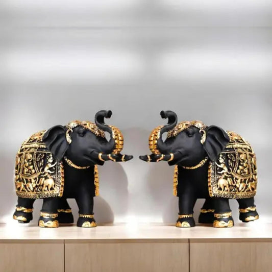 THE SACRED GIFTS Elephant Statue Medium Size Set of 2 | Decorative Animal Showpiece Figurines for Home & Office Table | Vastu Good Luck Elephant Pair | Living Room Decor Item | Housewarming Gift Article