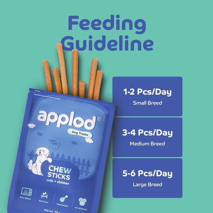 Applod Soft Milk & Chicken Chew Sticks for Puppies & Adult Dogs | Soft & Chewy Training Treats for All Breeds | Healthy Easy-to-Chew Dog Snacks | 70g