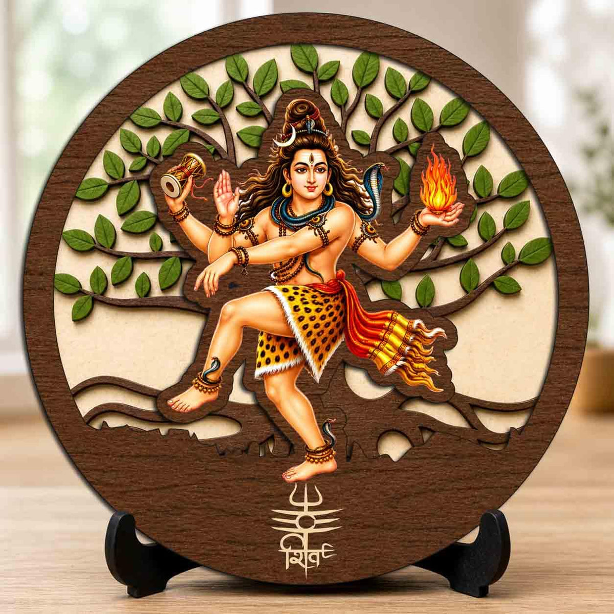 Plan To Gift Nataraj Shiv Ji Wooden Murti for Home Mandir, Prayer Room, Table Top Decor & Spiritual Gifting - 5x5 Inch