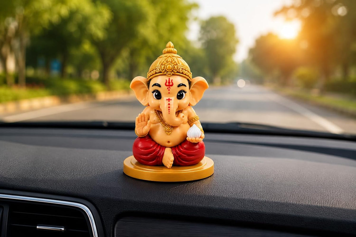 VASPAR Cute Baby Ganesha Idol for Car Dashboard | Premium Lord Ganesh Murti | Mini Ganpati Statue for Home Decor, Office Desk & Pooja Room | Spiritual Gift | Red