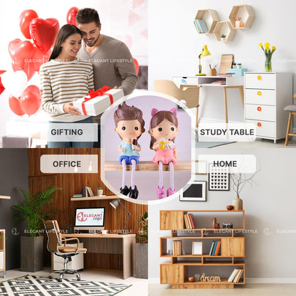Love Couple Gift Set | Surprise for him/her or Someone Special | Cute Miniature Figurines Holding Objects Hanging Legs Decorative Showpiece