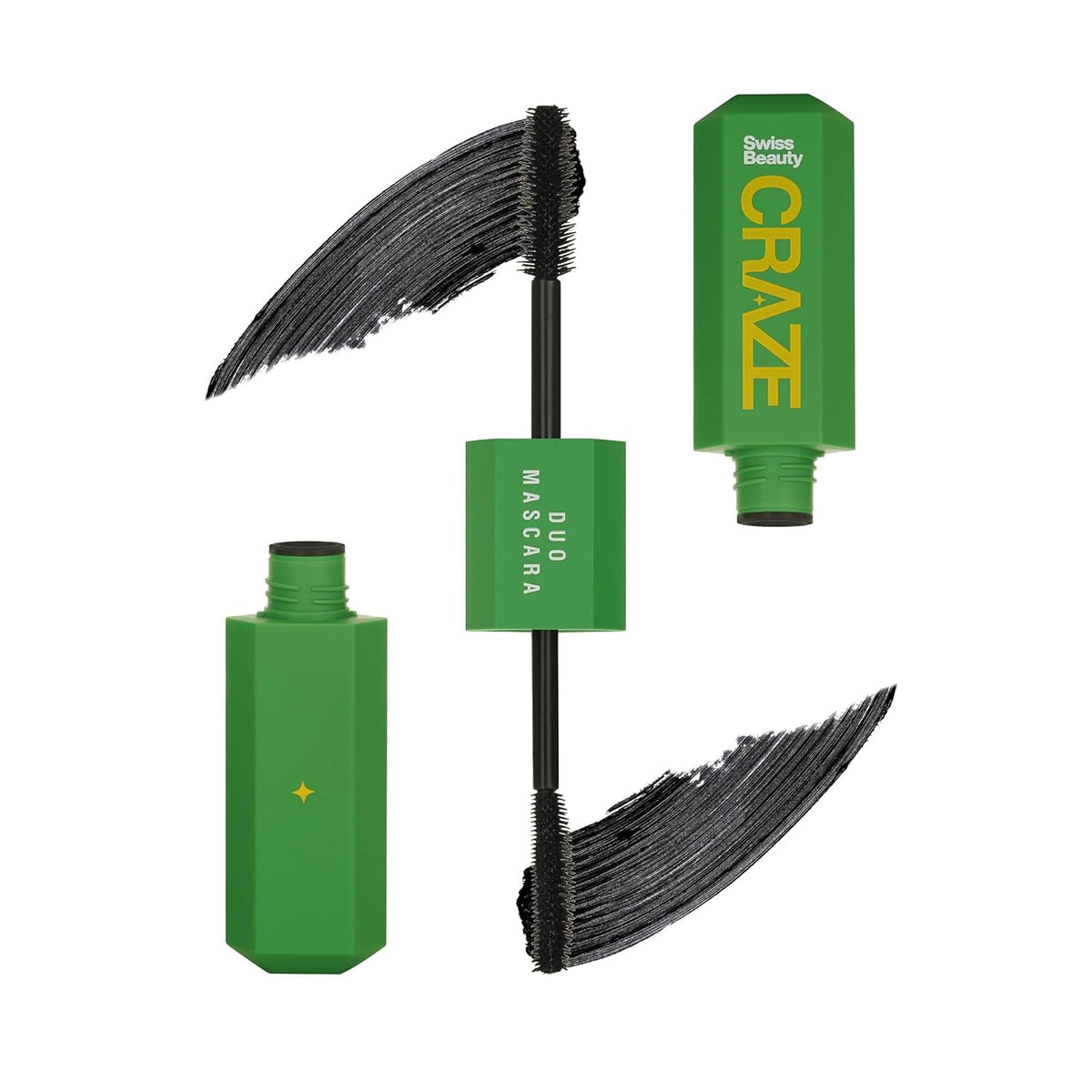 Green mascara with black brush on a white background