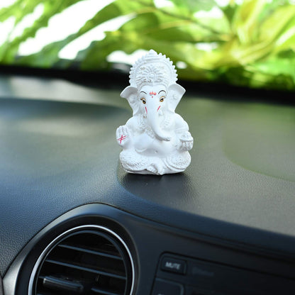 Ganesh Idol Ganesha Statue for Car Dashboard White (8 x 10 cms)