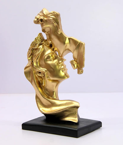 Love Couple Face Adventure Showpiece Statue Sculpture Figure for Home Decor Valentine Day Gift | Resin- 10" Inches (Golden)