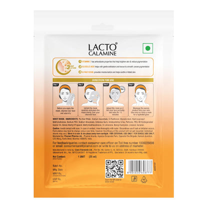 Lacto Calamine Vitamin C Face Sheet Mask |Instant Hydration |Glycolic Acid & D-Panthenol|30 g