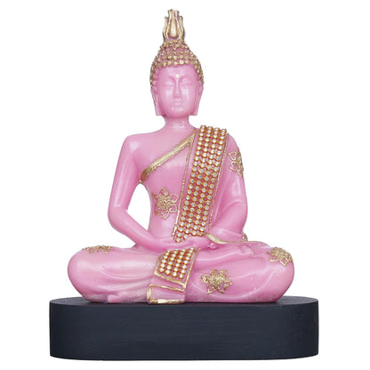 Pink and Golden Resin Handcrafted Meditating Lord Buddha Statue | Serene Home Decor for Living Rooms, Meditation Spaces, and Offices | Spiritual Gift for Diwali, Housewarming