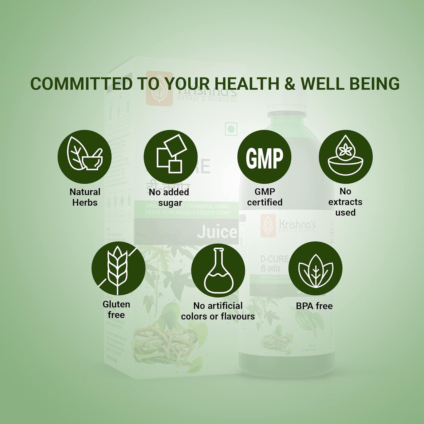 KRISHNA'S HERBAL & AYURVEDA D Cure Juice -500 Ml|Support For Blood Platelets Count|Papaya Leaf,Giloy,Tulsi,Pipar,Pipla Mool,Chavya,Chitrak,Sounth,Haldi|Detoxifies&Rejuvenates Body