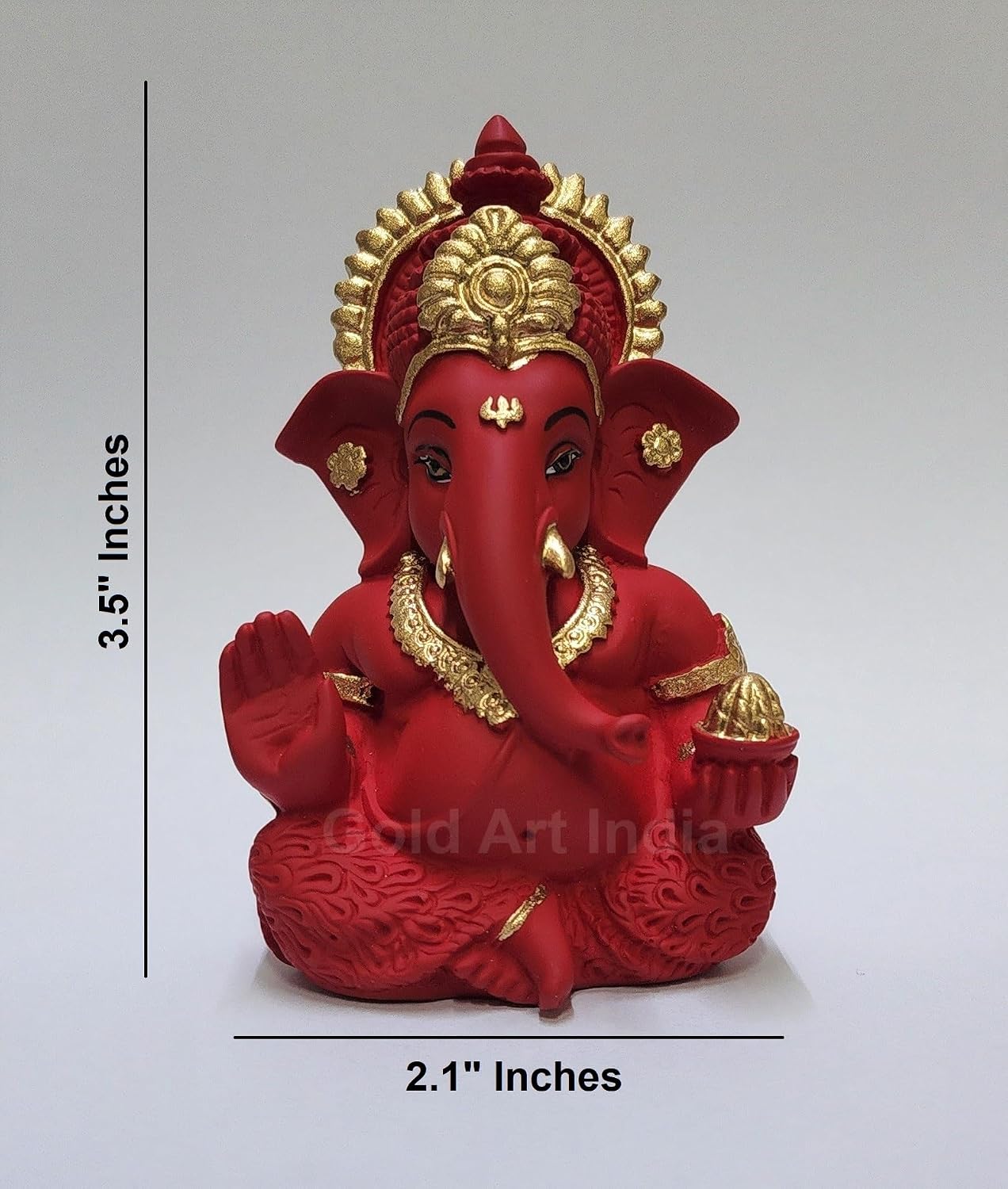 Gold Art India Mukut Ganesha Idol for Car Dashboard Maroon Red and Gold Small Ganesha Murti Ganpati Idol for Home Decor Puja Lord Ganesh Statue Gift for Office Desk Puja Room Figurine,5.1x5.1 Cm