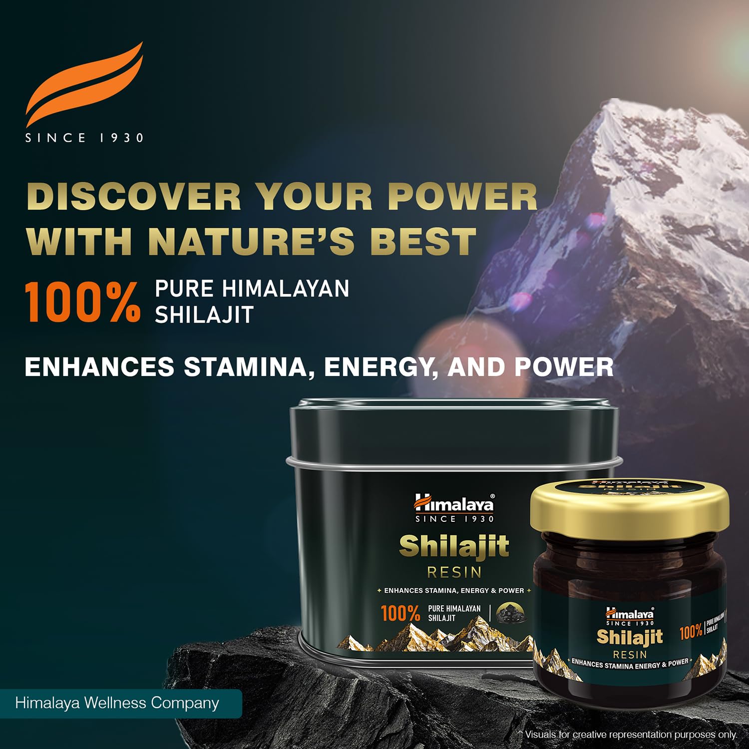 Himalayan Shilajit products with mountain background and promotional text.