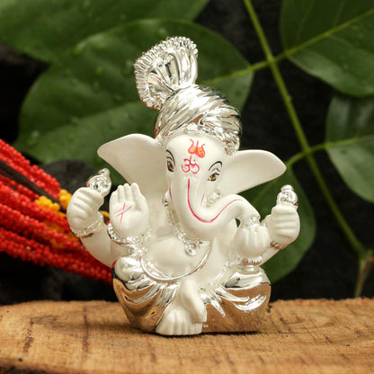 Ganesh Idol for Gift,Silver Plated Terracotta Ganesha Murti for Car Dashboard Ganesh Idol for Gift for Ganpati Festival, Home Decoration Items Diwali Gifts for Family and Friends