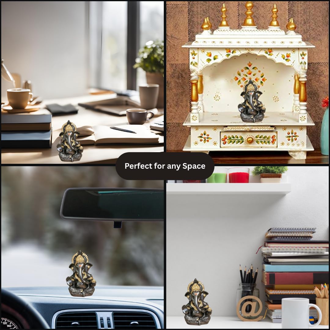 Gold Art India's Ganesha Idol (3.5") - Electroplated Magnet-Color with Golden Jewelry - Perfect for Home or Car Dashboard, Resin, Idol