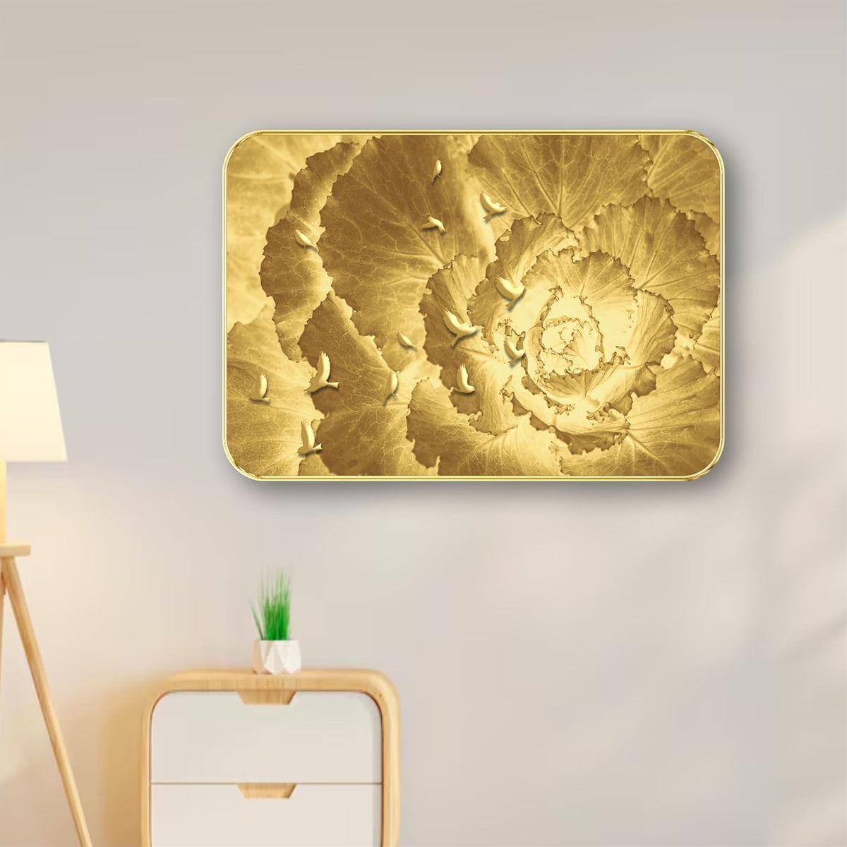 Abstract modern art Premium Sparkle Lamination Finished Surface Golden Slim Frame (13 x 19 Inch) For Home/Office/Hotel painting MG-634