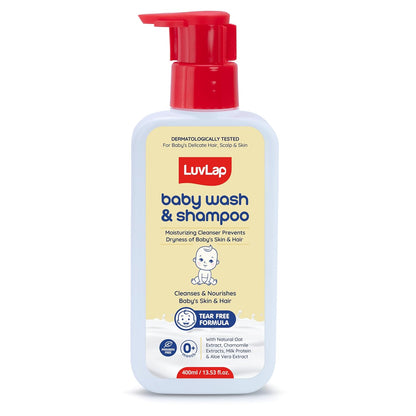 LuvLap Baby Wash & Shampoo -400ml, Milky Soft Head to Toe Wash With Oatmeal & Shea Butter, Paraben Free, Tear Free, Rich Moisturised Skin & Soft Hair, 2 in 1 Baby Body Wash, Dermatologically Tested