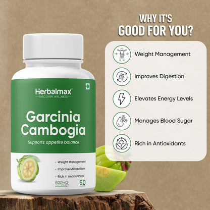 Herbal Max Garcinia Cambogia Capsules – 60 Veg Capsules | 60% HCA & Green Tea Extract | Supports Weight Management, Fat Burning, Digestion & Metabolism