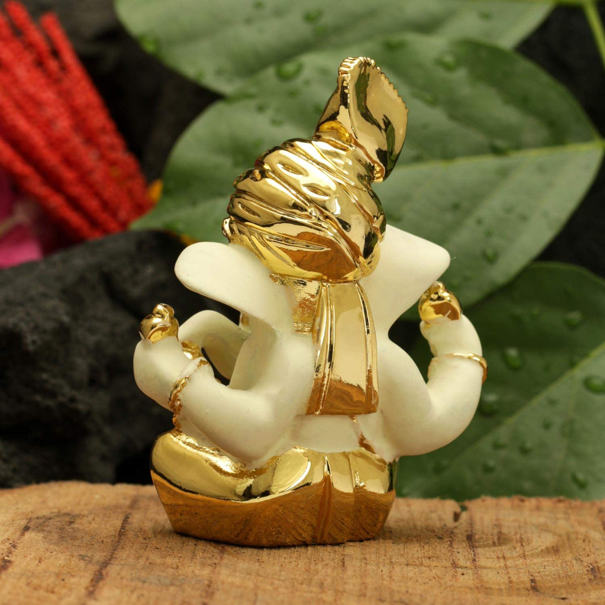 Ganesha Idol Terracotta Gold Plated Ganesh Statue (Golden, 8x6cm)