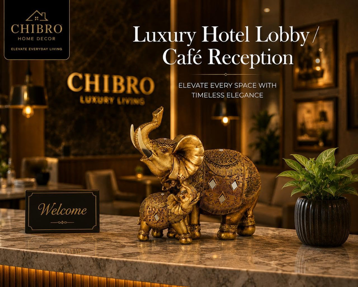 Decorative Elephant Showpiece for Home Décor | Resin Lucky Elephant Statue with Mother & Baby Design | Tabletop Feng Shui Good Luck Idol (Baby Elephant with Mother)