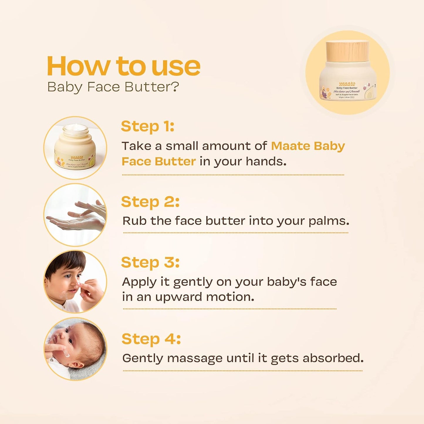Maate Baby Face Butter 50 gm | Enriched with Shea Butter & Avocado | Soft, Nourished & Supple Facial Skin | Light & Quick Absorbing Lotion | Moisturizing Cream For Face | For Babies & Kids 0m+