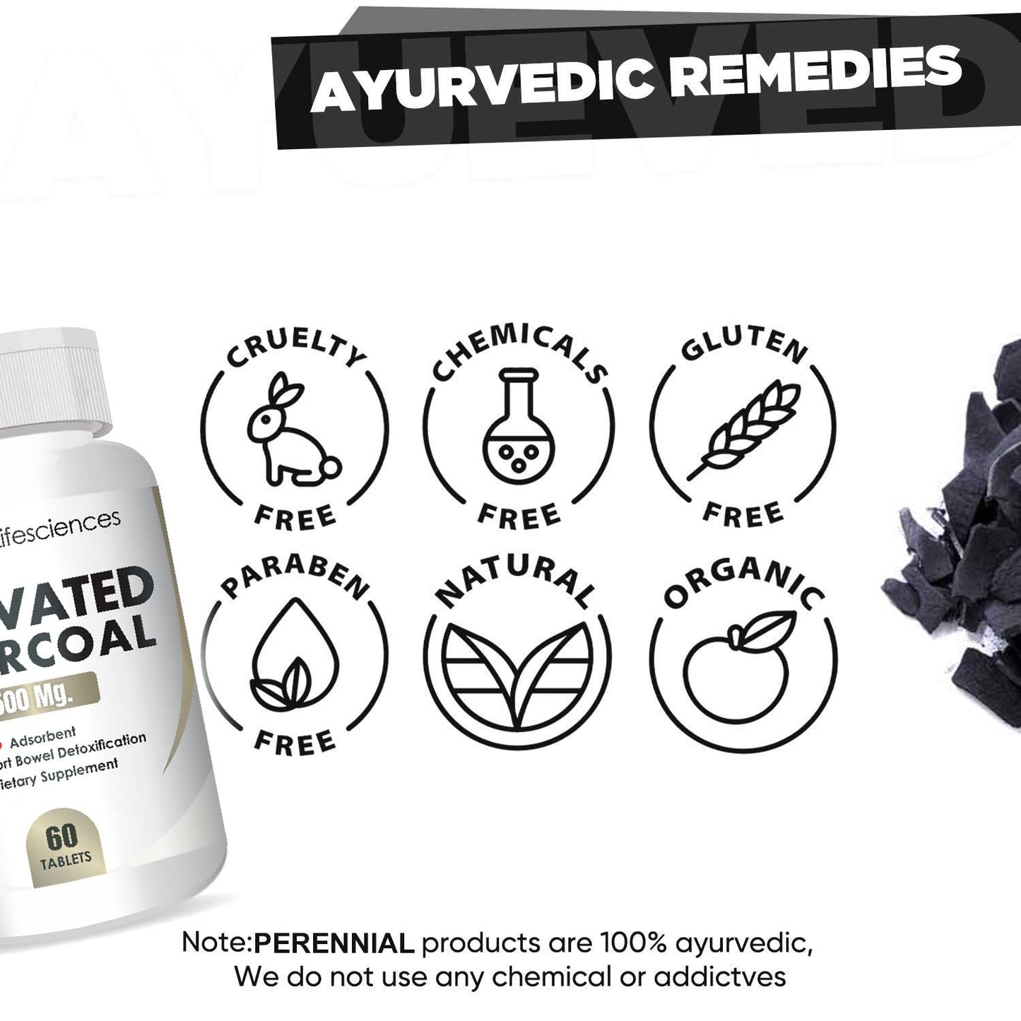 Activated Charcoal - 500Mg (60 Tablets)