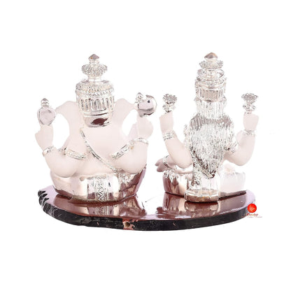 Resin Silver Plated Goddess Lakshmi and Lord Ganesh Idol/Statue/Murti Decorative Showpiece, Ganesha Laxmi Figurine for Puja(Pattern 01)