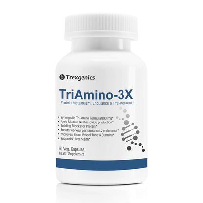 Trexgenics TriAmino-3X supplement bottle on a white background